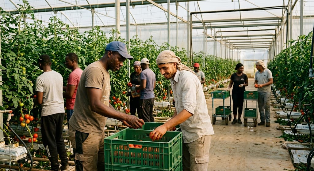 Récolte de tomates sous serre